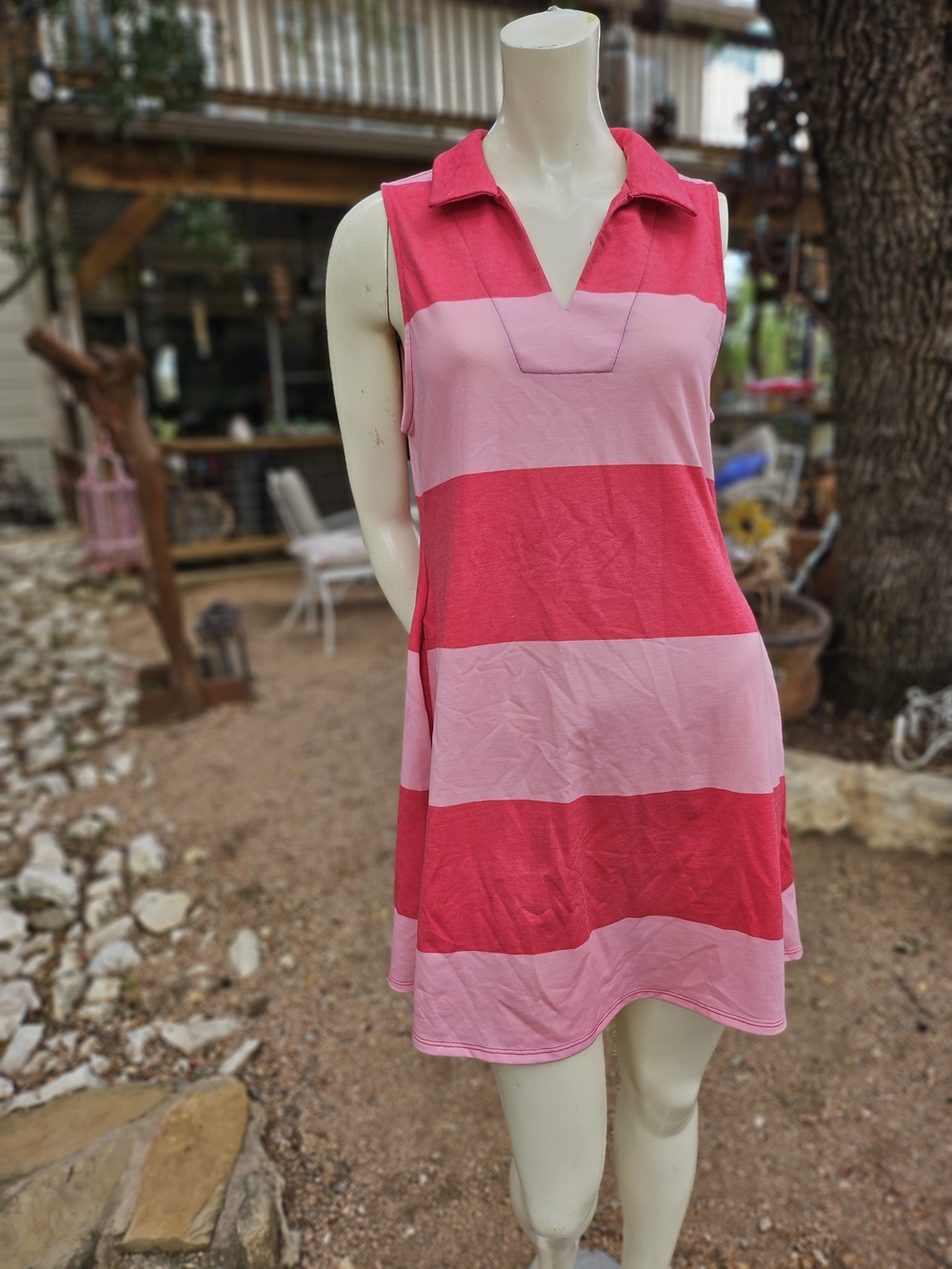 New W Tag Gilli Sleeveless Stripe Mini Dress in Dark Pink and Light Pink